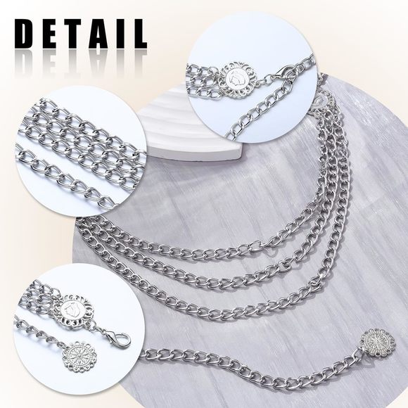 3 Layers Minimalist Concho Sun Waist Chain Belts For Women Alloy Belt For🤩 - Picture 3 of 6